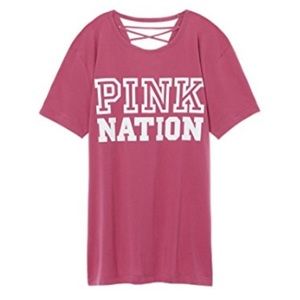 Victoria’s Secret VS PINK Strappy Lace Up Back Pink Mauve Campus Tee Shirt